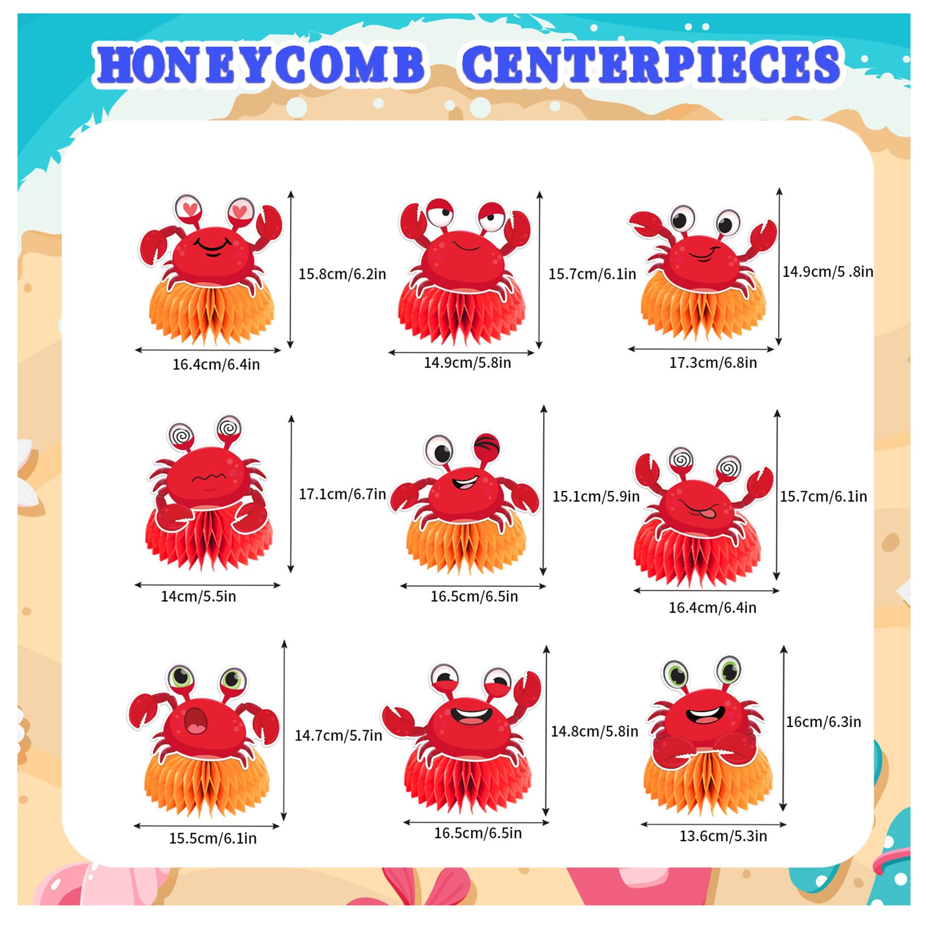 9-Piece Crawfish Boil Honeycomb Centerpieces - 3D Table Toppers For Seafood Party Decorations - View #10