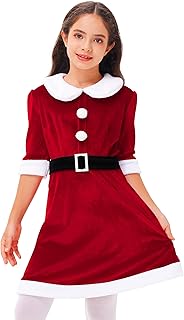 Girls Christmas Mrs. Santa Claus Red Velvet Dress with Belt 3-14 Years - Buy now