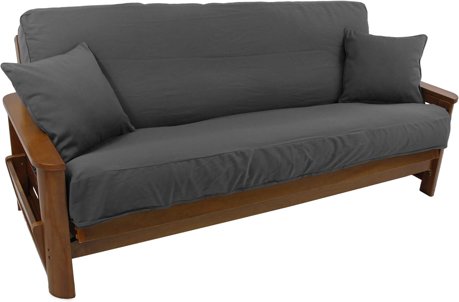Blazing Needles Solid Twill 8" to 9" Futon Cover Set with 2 Throw Pillows (Set of 3), Full, Steel Grey