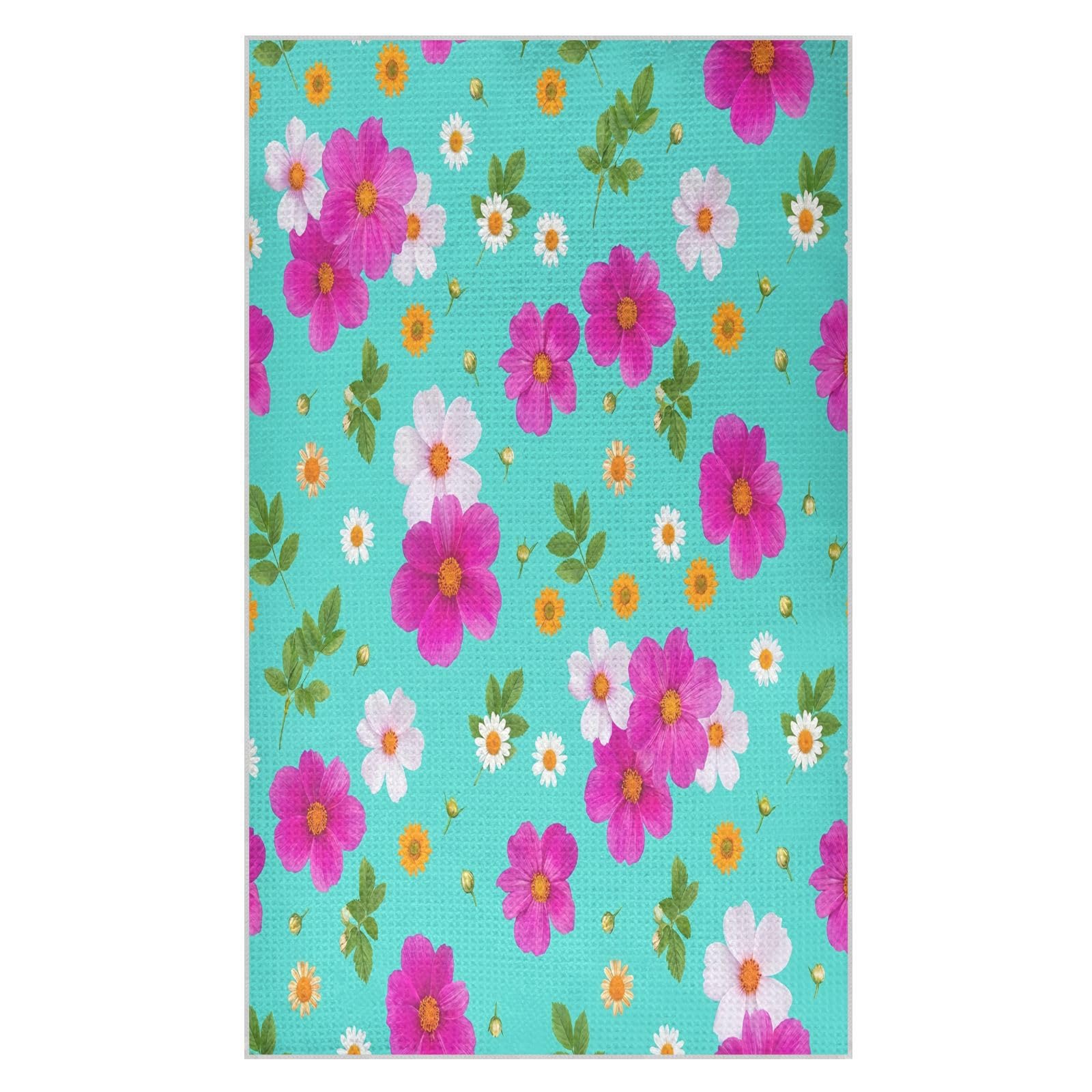 Lyeorm Flower Waffle Weave Kitchen Towels 18x30 Inch Soft Absorbent Microfiber Dish Cloths