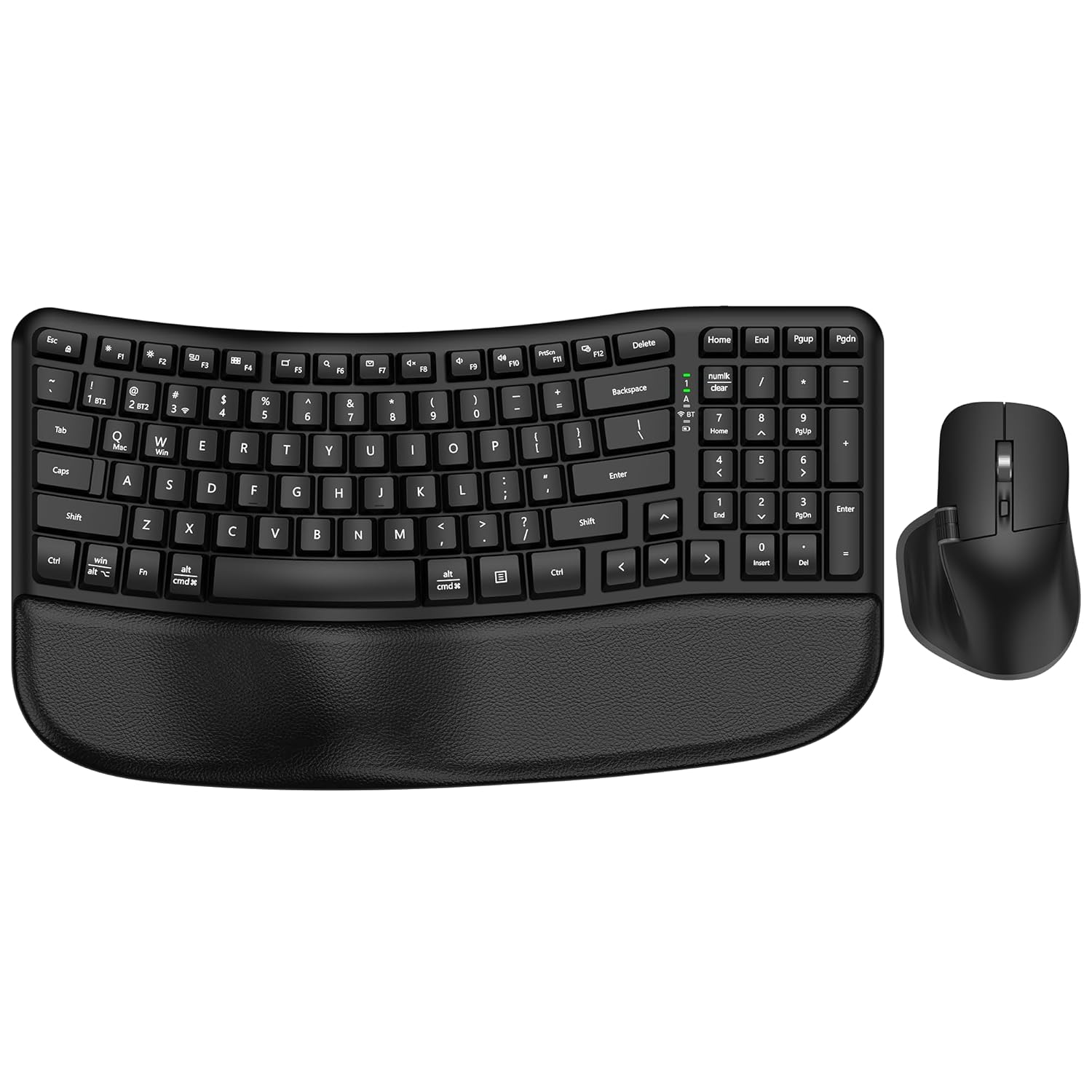 Ergonomic Keyboard and Mouse Combo, Bluetooth/2.4G Wireless Ergo Wave Curved Keyboard with Cushioned Palm Rest and 6 Levels DPI Adjustable Silent Mouse, Multi-Device for Windows/Mac/Android