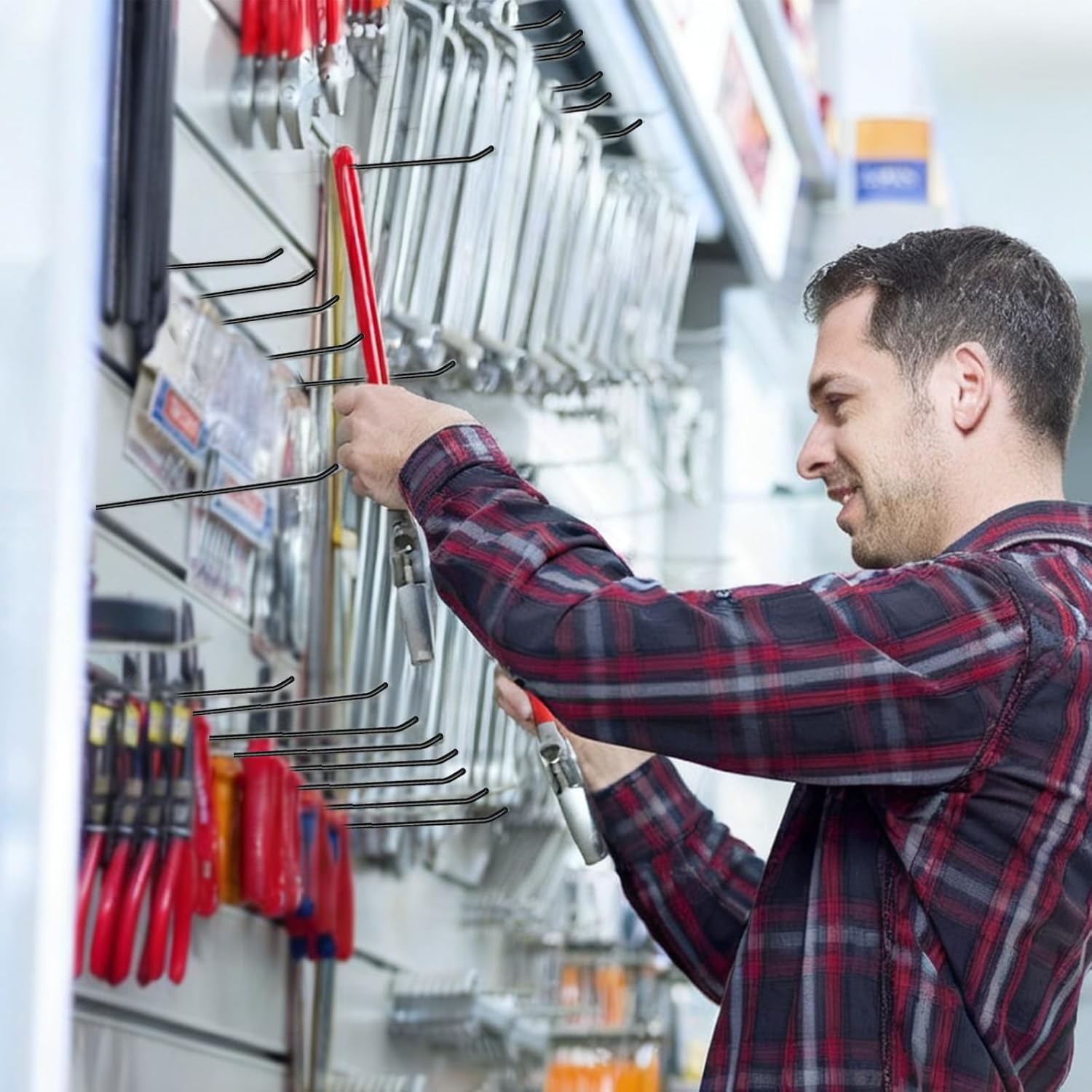 108 Pcs Slatwall Hooks 6 and 8 Inch Black Metal Hangers Heavy Duty Hanging Shelf Brackets Slat Board Peg Accessories Panel Display Hooks for Retail Display Garage Shop