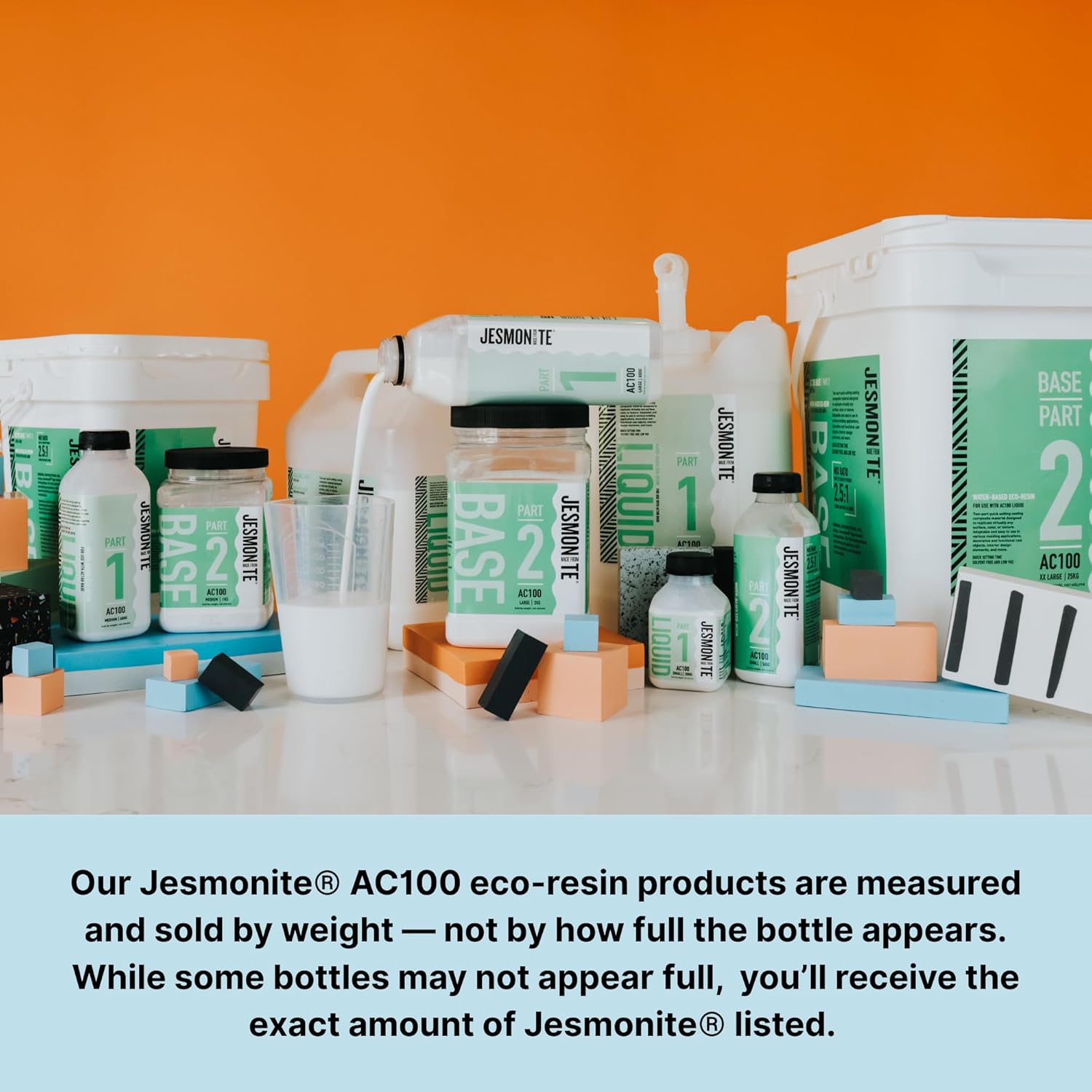 Jesmonite AC100 Eco-Resin Water-Based Casting Material for DIY Projects, Two-Part Powder Base and Liquid Set, Solvent Free Resin Alternative, Medium 1.4kg Set