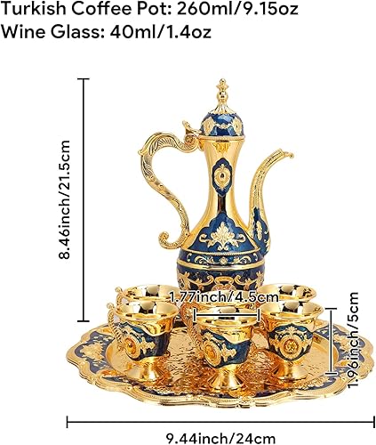 Miniatura 20 de Juego de cafetera turca con 6 tazas de café de lujo, juego de ollas turcas de metal vintage, juego de servir agua europea, juego de tazas