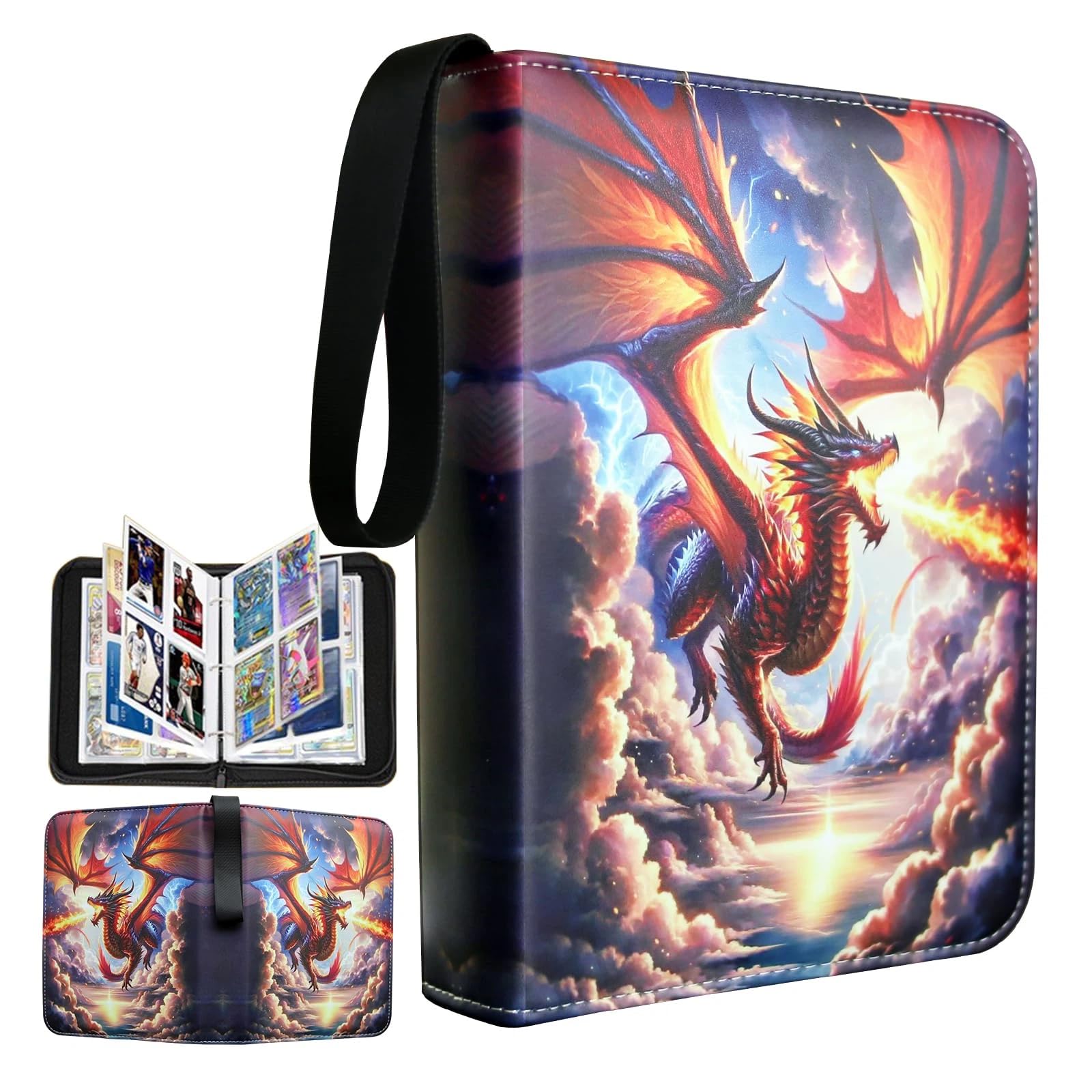 trading card organizer binder Fweel Binder, 4-Pocket Card Album Holds 400 Cards, PU Leather Zippered Card with Wrist Strap, Portable TCG Sports Game Card Storage Case（Fire Dragon） : Toys & Games I'm looking for the Pocket – Holds 144 Rarity:Common acrylic collectible case