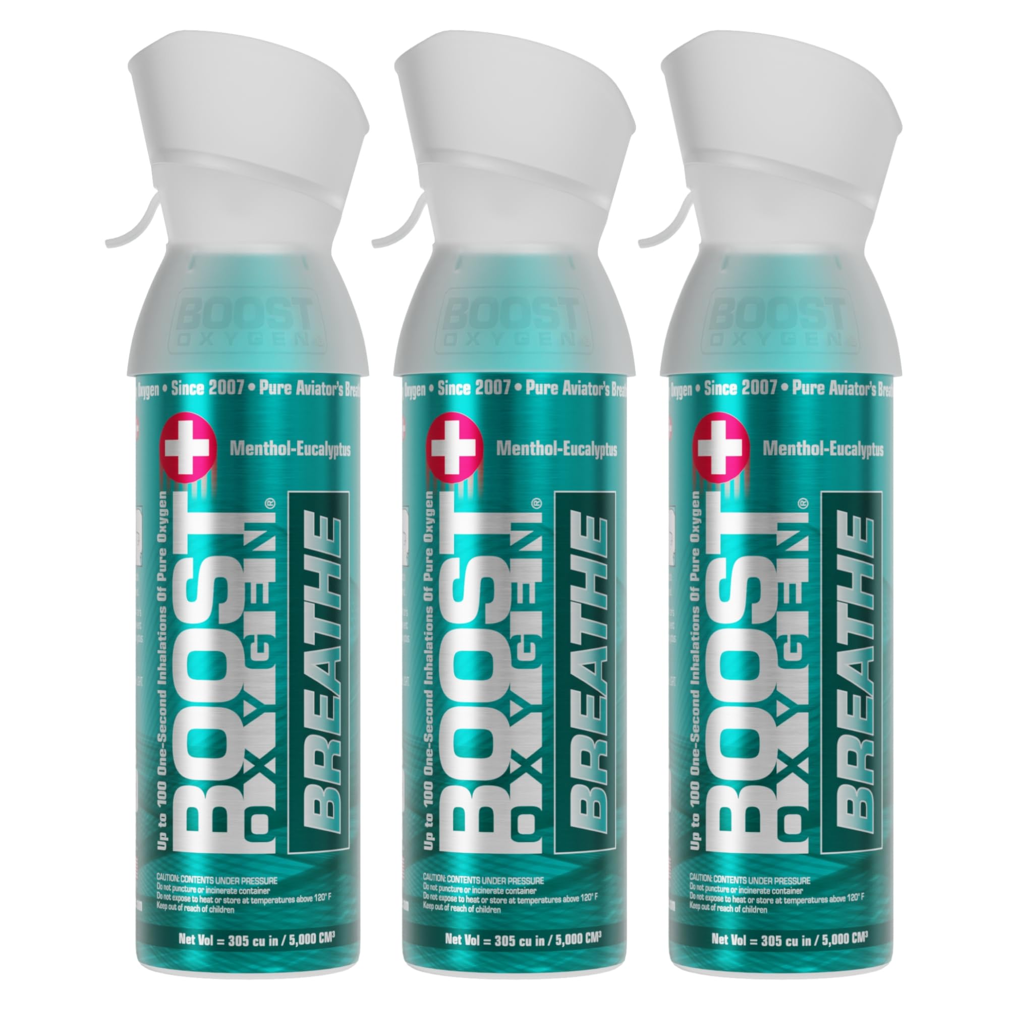 Boost Oxygen Medium Breathe Menthol-Eucalyptus Aroma 5L Canister | Respiratory Support for Altitude, Performance & Health (3 Pack)