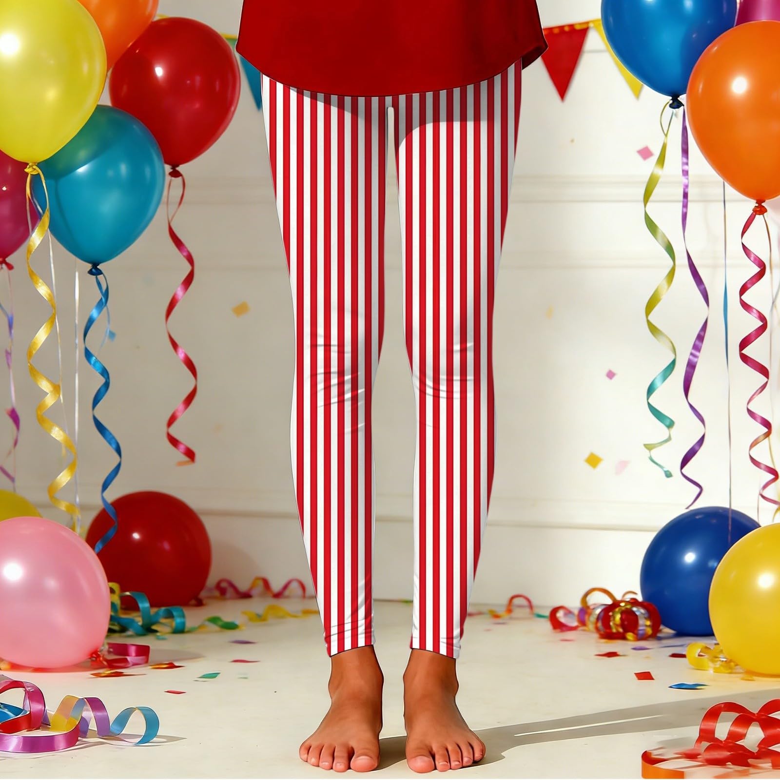 Ringelhose mädchen Leggings Karneval kostüm Leggins Skinny Legging Gestreiftes Fasching Hosen rot-weiß Jogginghose Casual Bequeme Retro Trainingshose