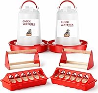 Weartfun 6-Pc Chick Feeder Waterer Kit: 0.4 Gal Waterers, Troughs & Perches for Baby Chickens, Quail in Coop Brooder (Red)