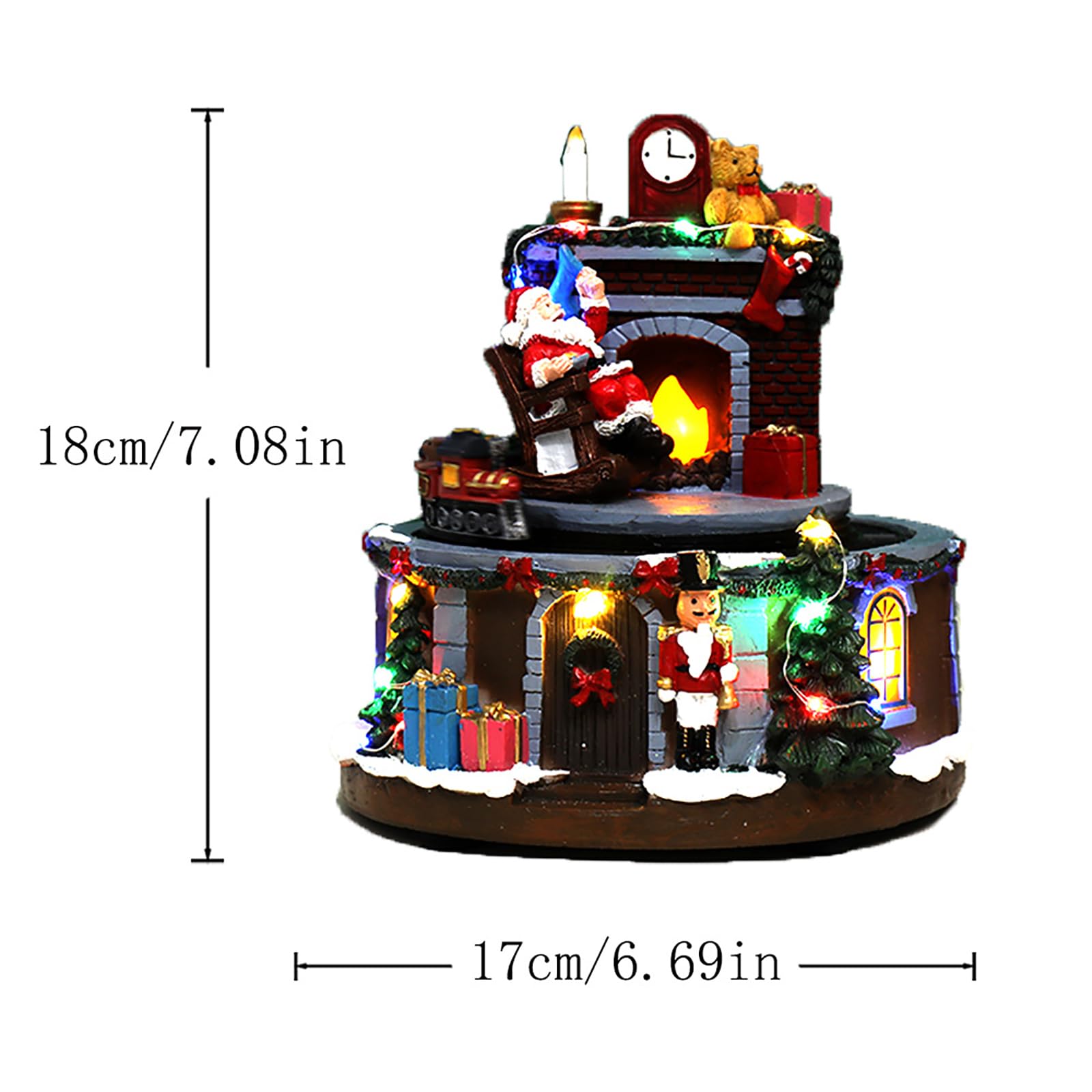 Adorno Navideño De Resina para Pueblo, Casa De Papá Noel con Escena De Nieve, Música Clásica Navideña Y Luz LED. Resistente Y Duradero. Textura Maravillosa. Ideal para Repisas Y Estanterías