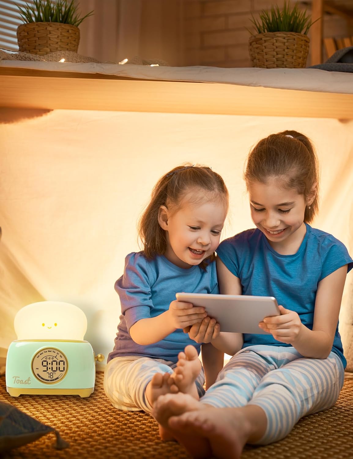 WANIDEA Toast Night Lamp Lights, Cute Toaster Digital Alarm Clock, Dimming LED Breader Lamp 1200mAh Rechargeable Night Light for Bedroom, Bedside, Desktop