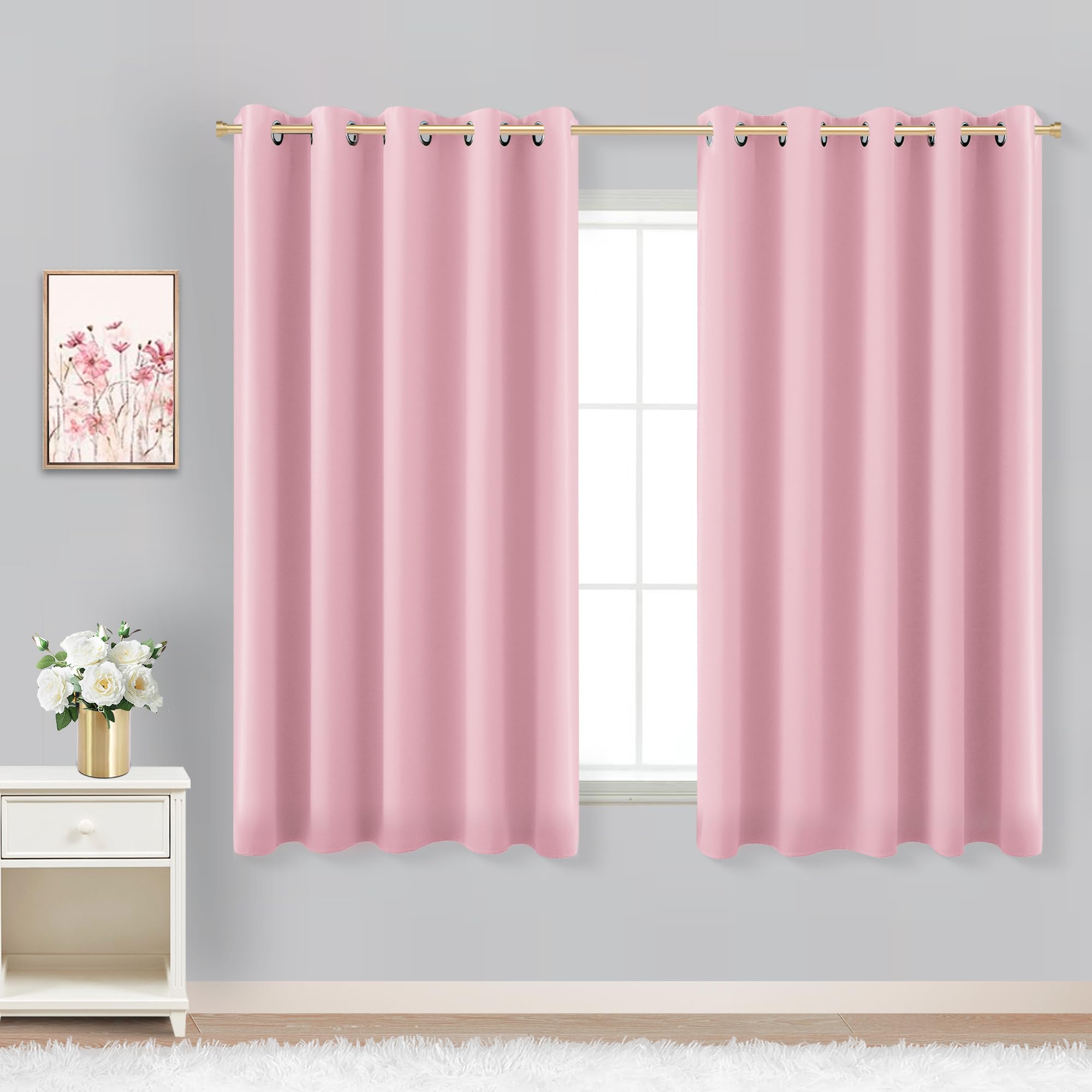 KOUFALL Kids Curtains for Bedroom,Nursery Curtains Girl Blackout Baby Pink Short Princess Room Decor for Teen Girls Bathroom Window,60x45 Inch Length — image 1