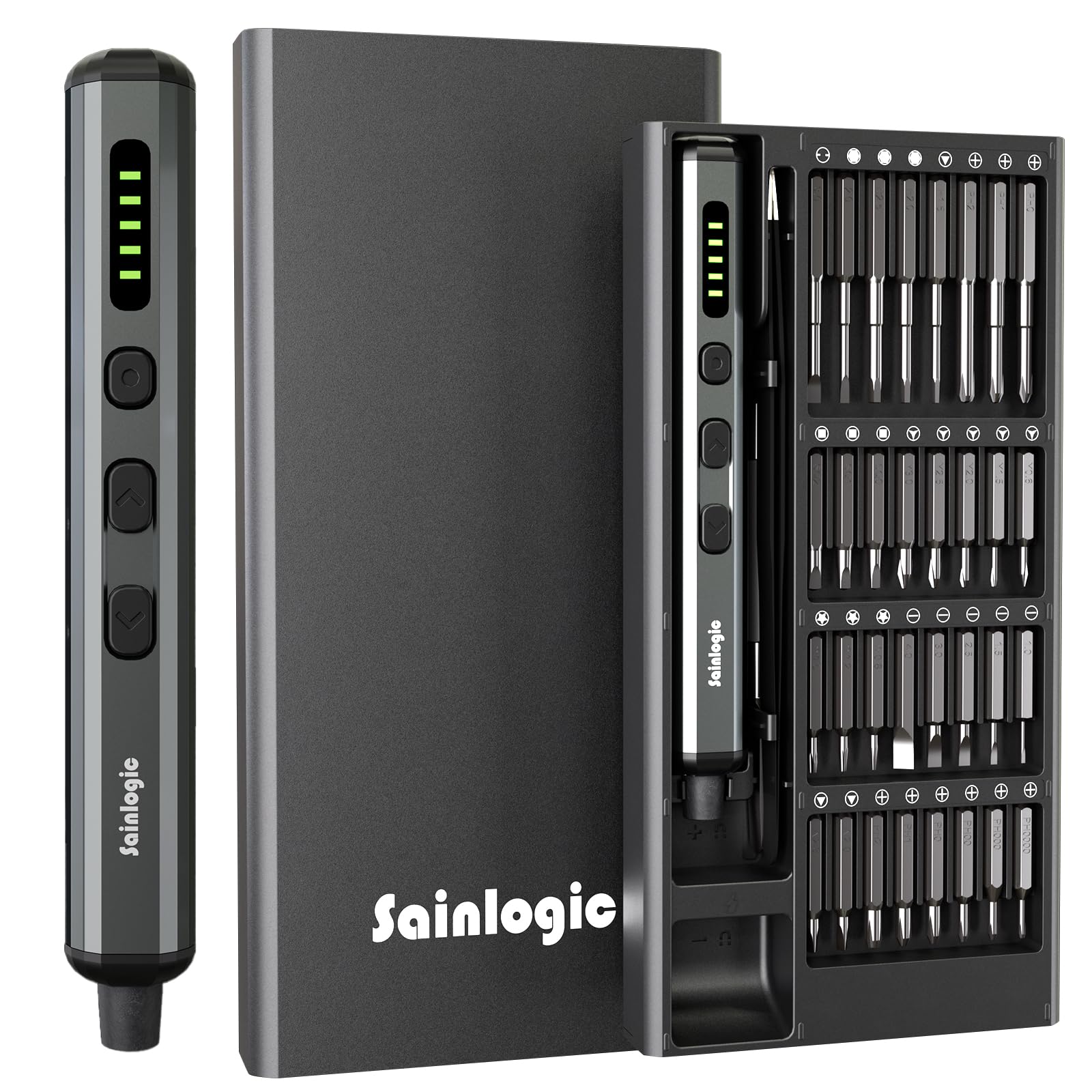 Sainlogic Electric Screwdriver 68-in-1 Precision Magnetic Bits, 5 Torque Settings Max Electric 0.35 N.m, 4 LED Lights, Repair Tool Kit for Electronic