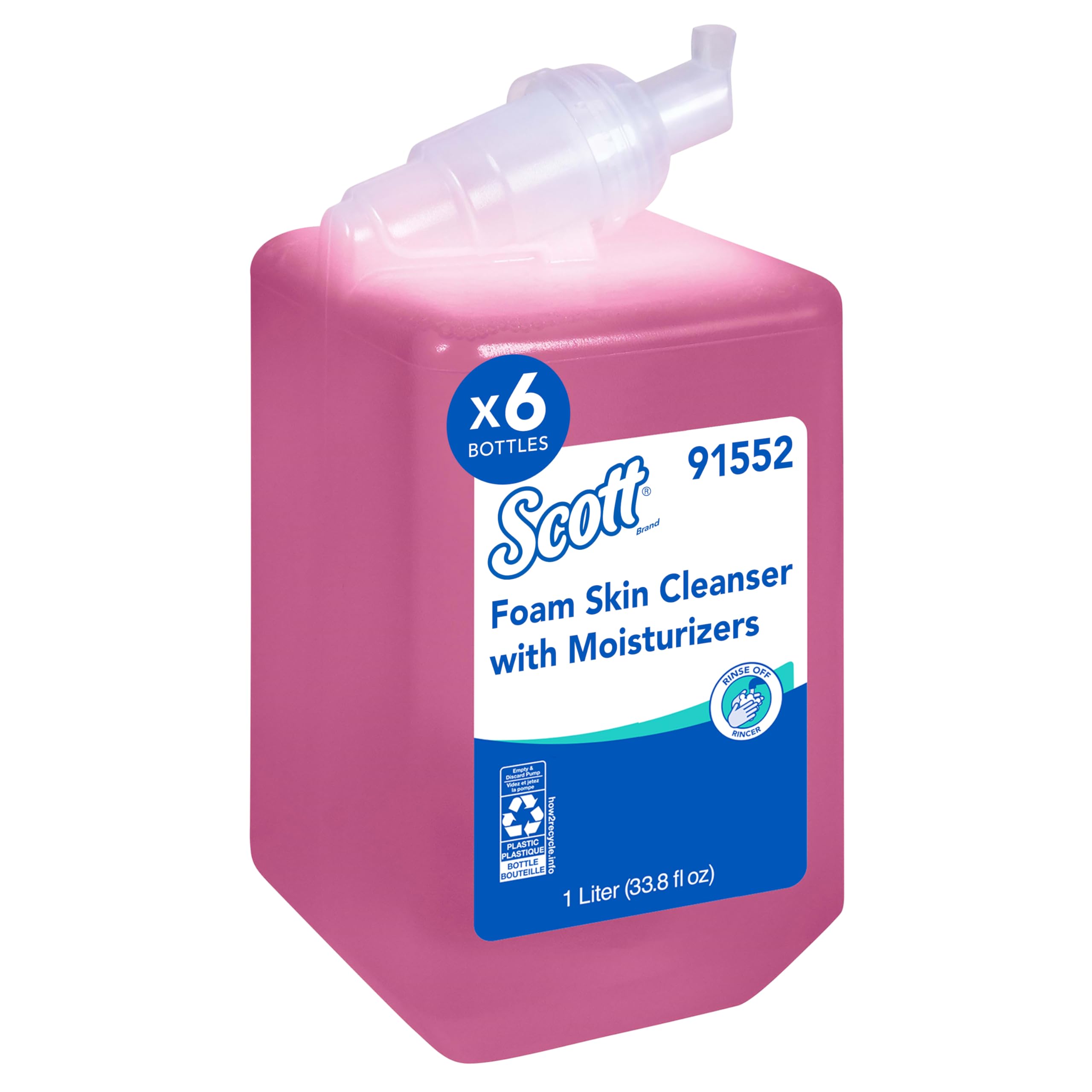 Scott Professional Foam Hand Soap with Moisturizers (91552), 1.0 L, Foaming, Pink, Floral Scent, Manual Refills (6 Bottles)