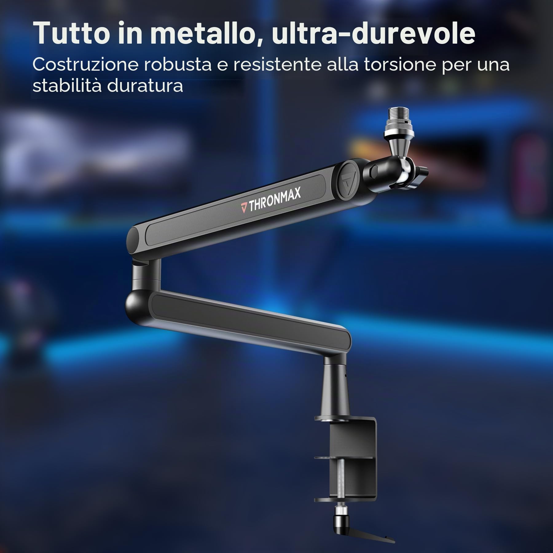 THRONMAX S7 TUNE Braccio per Microfono a Profilo Basso, Supporto per Microfono a Rotazione 360° per Streaming, Podcast e Giochi, Compatibile con Blue Yeti, HyperX