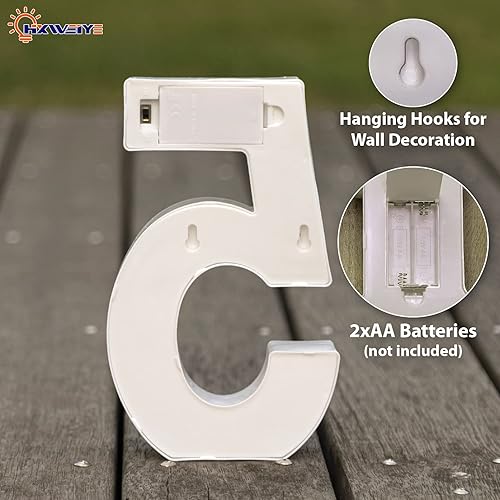 Miniatura 3 de HXWEIYE Números iluminados 5, letreros de luces LED de marquesina con números 26 del alfabeto y 10 números grandes para fiestas, cumpleaños, bares,