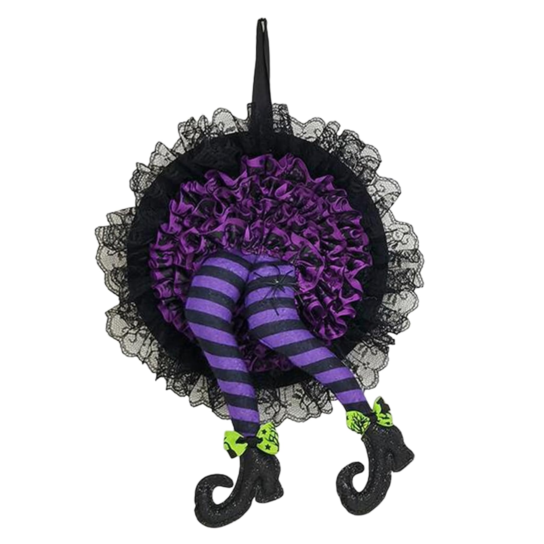 Goutdori Halloween Wreath for Front Door 10in, Witch Legs Door Wreath Purple Porch Decor for Halloween Decoration