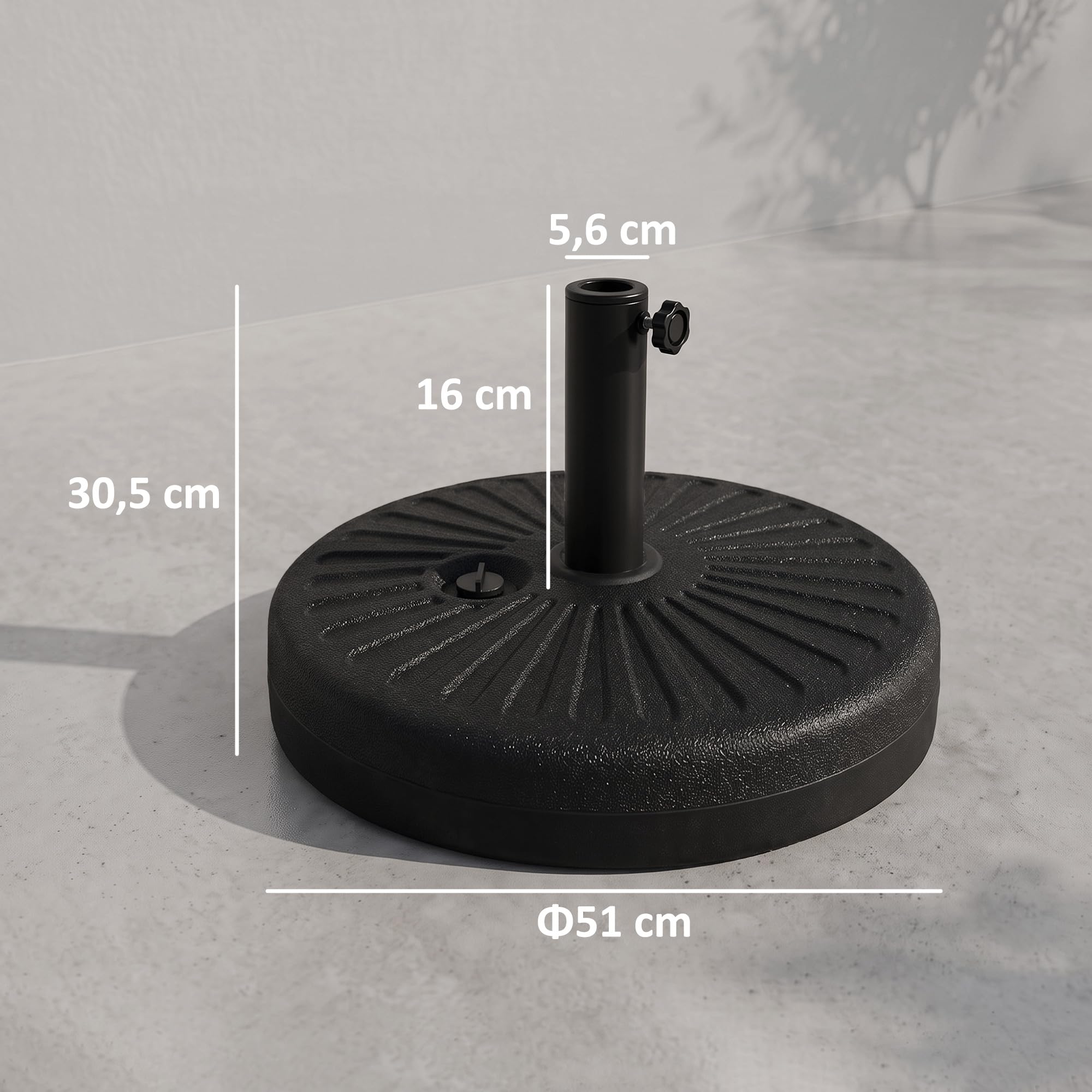 Outsunny Base para Sombrilla de Jardín Rellenable de Agua Ø51x30,5 cm Negro | 22 kg, Soporte de Parasol Redondo, Apto para Postes de 38mm/48mm, Portátil, Terraza Patio