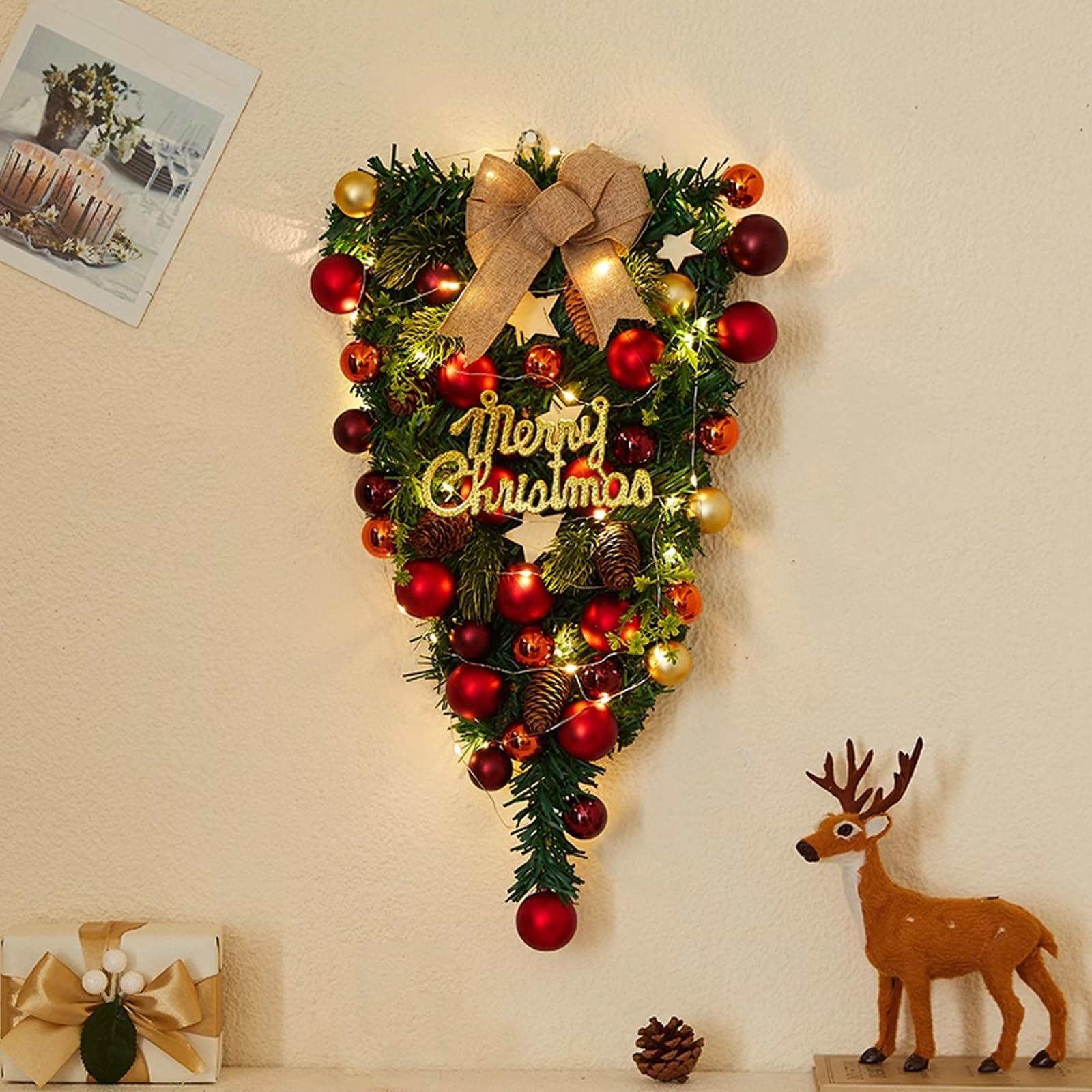 Ghirlanda Natalizia, Ghirlanda Natalizia a Goccia con Luci, Decorazioni Natalizie per Esterno per Natale, Inverno, Camino, Casa, Festa