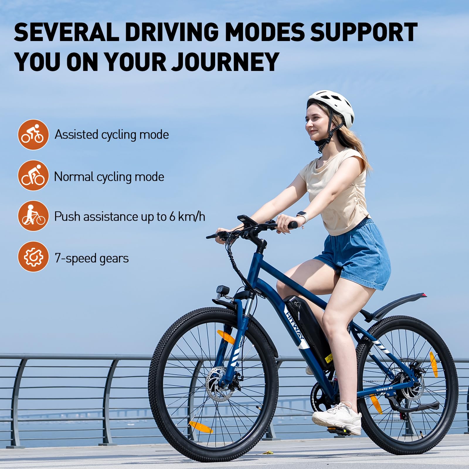 HITWAY Vélo Électrique, VTT Électrique 27,5"/26" Pneu avec Batterie au Lithium Amovible 36V13Ah/48V15,6AH,Autonomie 60-100km,Ville E-Bike avec 7 Vitesses, 250W Moteur pour Adulte