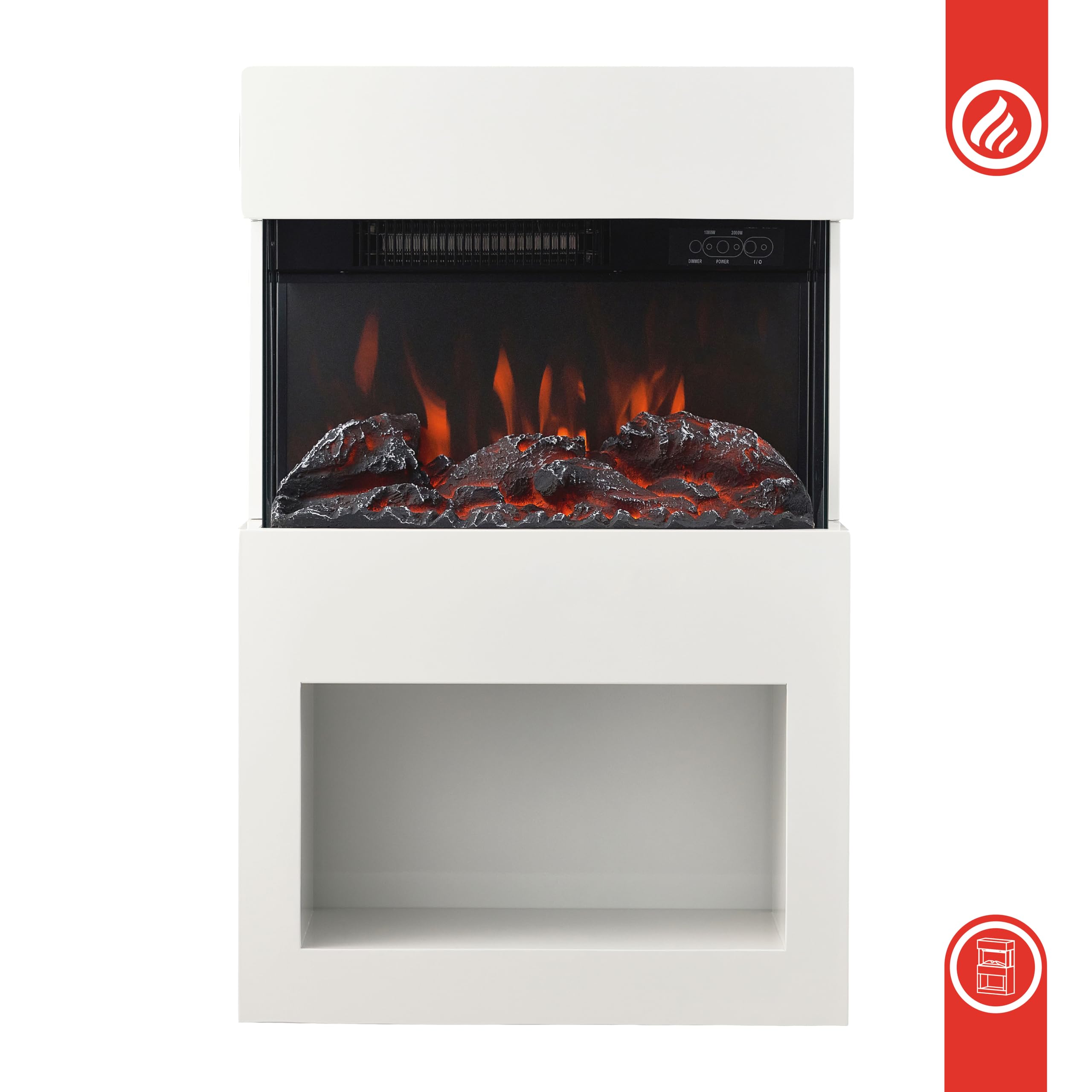 KAMINIO Cheminée Electrique Henri - Poêle Électrique avec Chauffage, Effet de Flamme 3D, Compartiment à Bois, télécommande (Blanc)