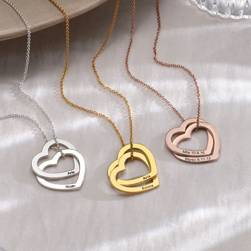 MyNameNecklace MYKA - Collar Corazones Entrelazados - Joyería para Mamá, Abuela, Novia - collar con nombre, inscripciones, letras - Regalos para mujer, Aniversario, Día del amor
