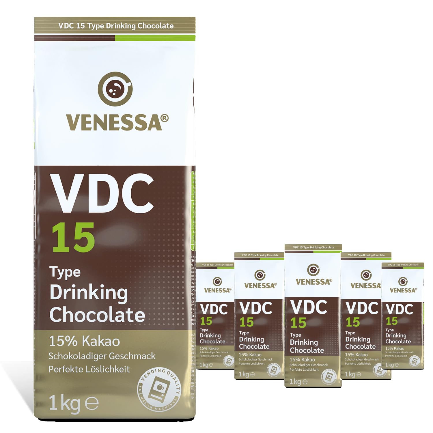 VENESSA VDC 15 czekolada do picia 5 x 1 kg, 15% wysokiej jakości kakao i mleka, kakao w proszku do gastronomii, automatów Vending, lekko słodka, przyjemna