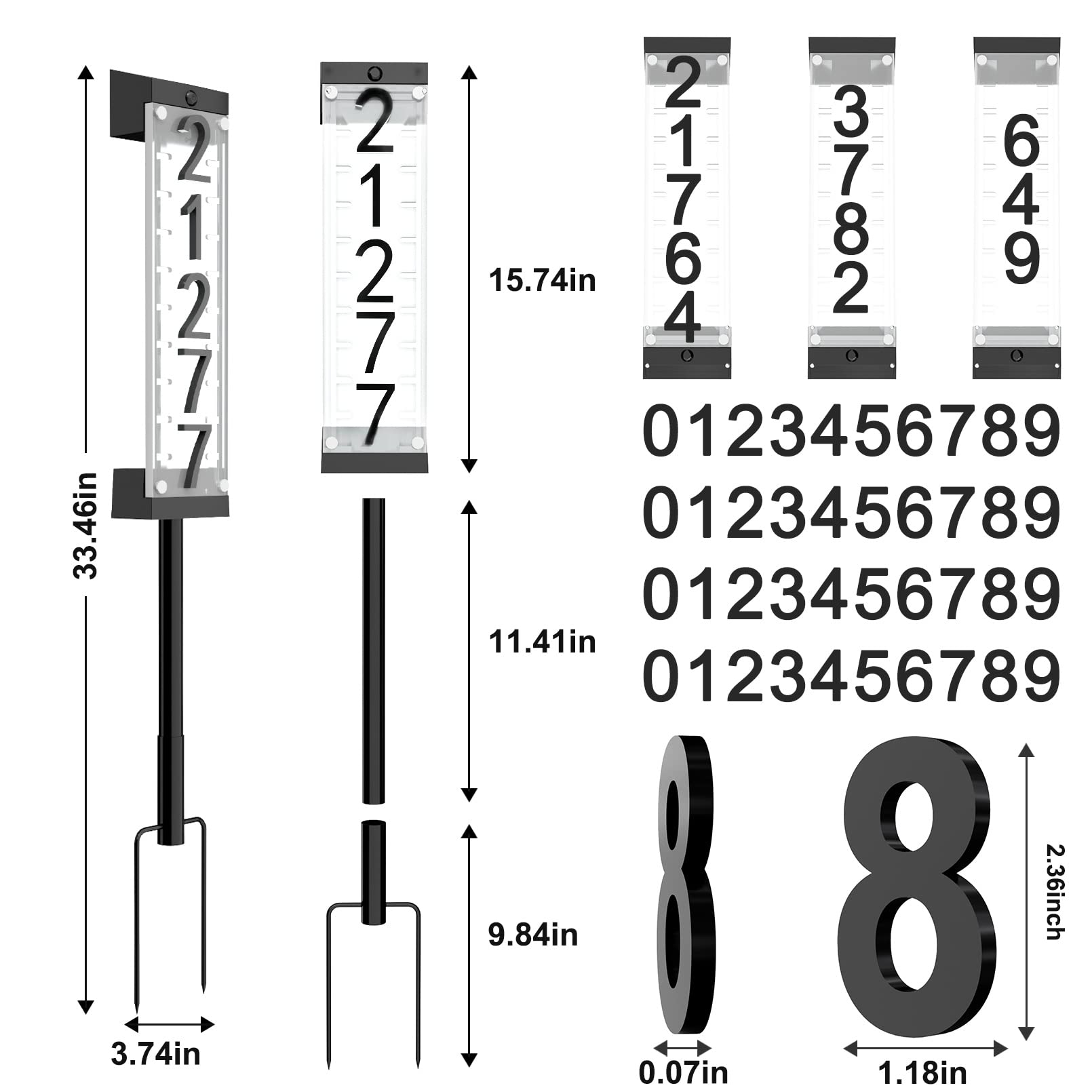 Solar House Number Sign - 3D Acrylic Numbers With Dual Lighting Modes & Installation Options