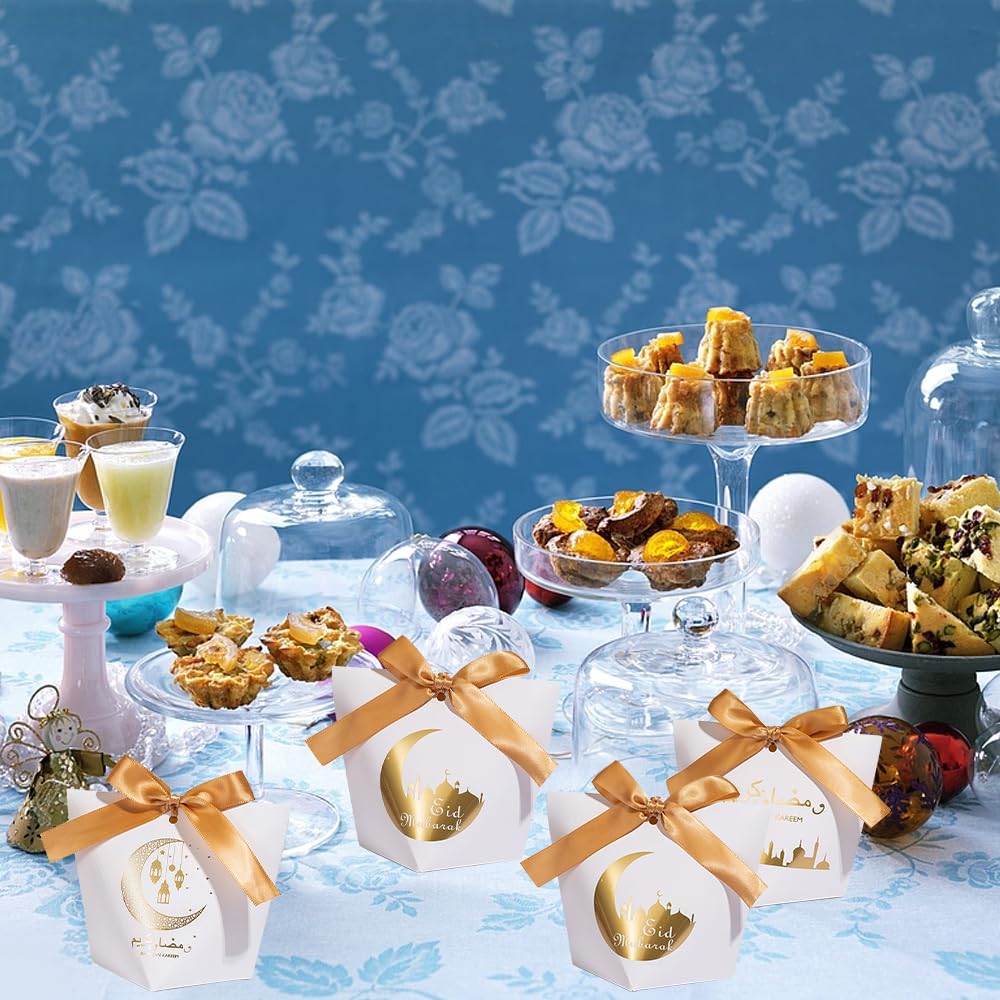 Colodeol 20Pcs Eid Mubarak Goodie Bags，Ramadan Goodie Bags with Ribbons Eid Mubarak Treat Bags Eid Gift Bags for Ramadan Kareem Eid Mubarak Party Supplies