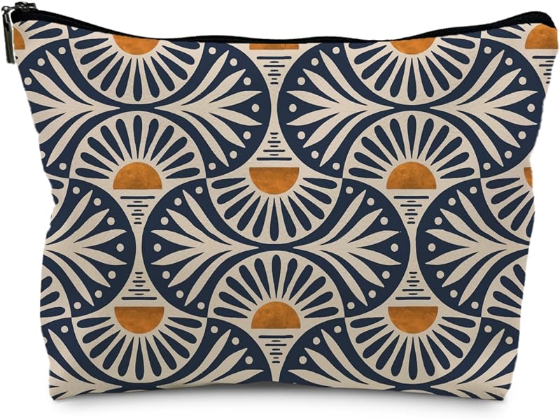 Necessaire de maquiagem retangular RYYCDOI com estampa de folha Boho Orange Sun Leaf, fechamento com zíper, 25,4 x 19,05 x 0,76 cm, 1 unidade