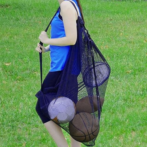 Miniatura 8 de Bolsa de Malla de Servicio Pesado para Pelotas, Bolsa de Almacenamiento de Equipo Deportivo con Cordón para Baloncesto, Fútbol, Deportes de Playa y