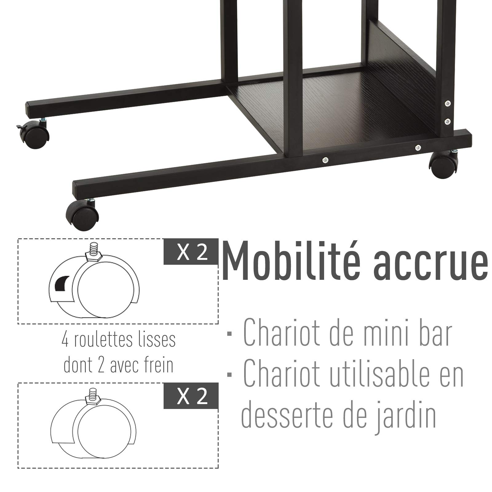 HOMCOM Tavolino da divano, tavolino da letto, per computer portatile, altezza regolabile, 2 ripiani integrati, telaio in metallo nero