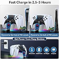 Vista 4 de PS5 Controller Charger Station Compatible with Playstation 5 Skin Edge & Dual Controller, 9 RGB LED Light PS5 Accessories Charging Station, PS5