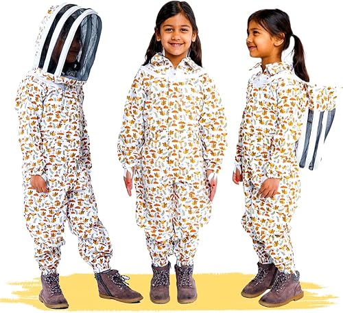 Forest Beekeeping Supply - Traje de abeja apto para niños, 100% algodón, peso ligero, incluye capucha de velo de esgrima (pequeña)
