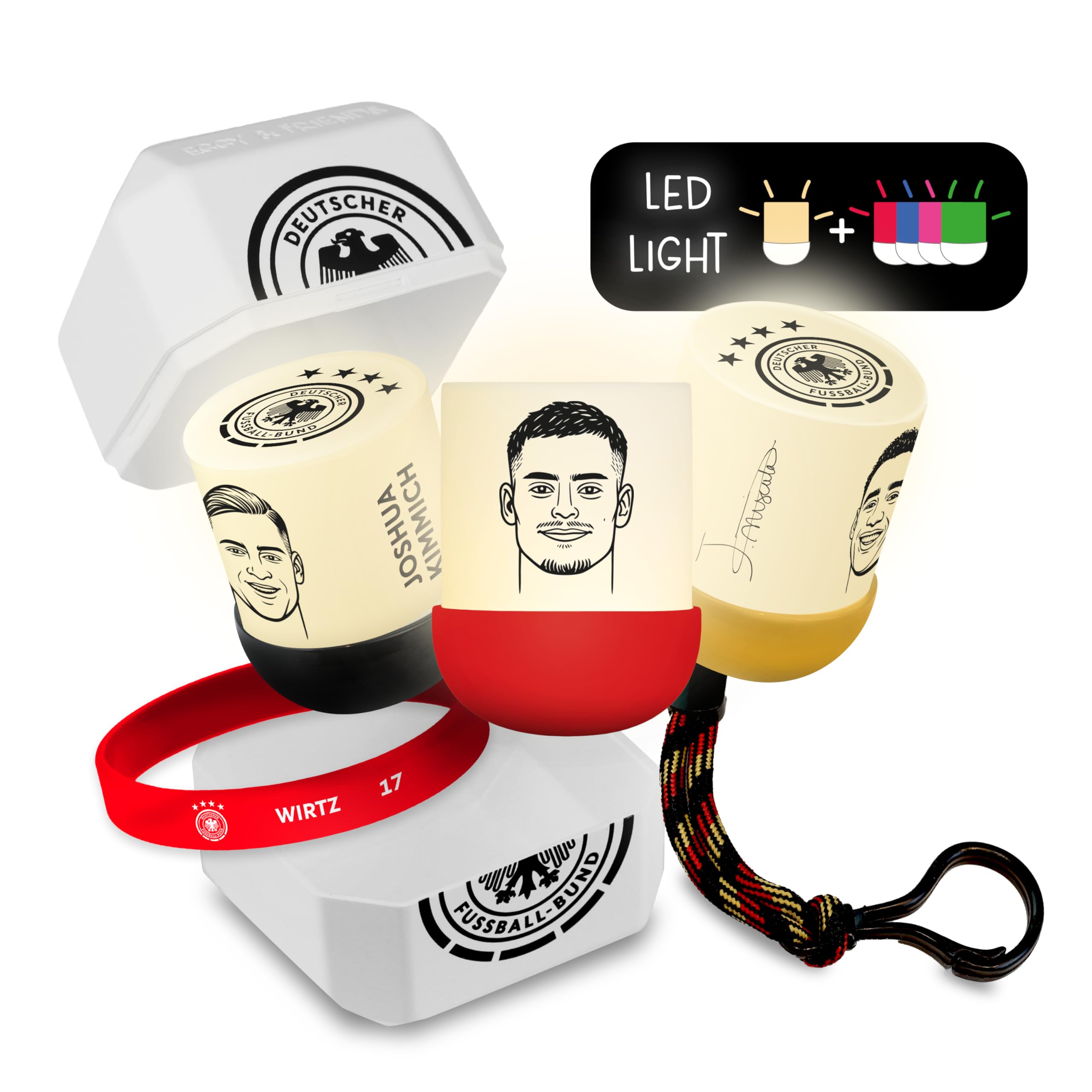 MegaLight EGGY & Friends Blind Box Spiellichter | Deutschland Fanartikel | zufällige Auswahl | 1 aus 16 zum Sammeln | wiederaufladbar | USB-C | DFB Fanartikel | EGGY'S Mystery Lights DFB