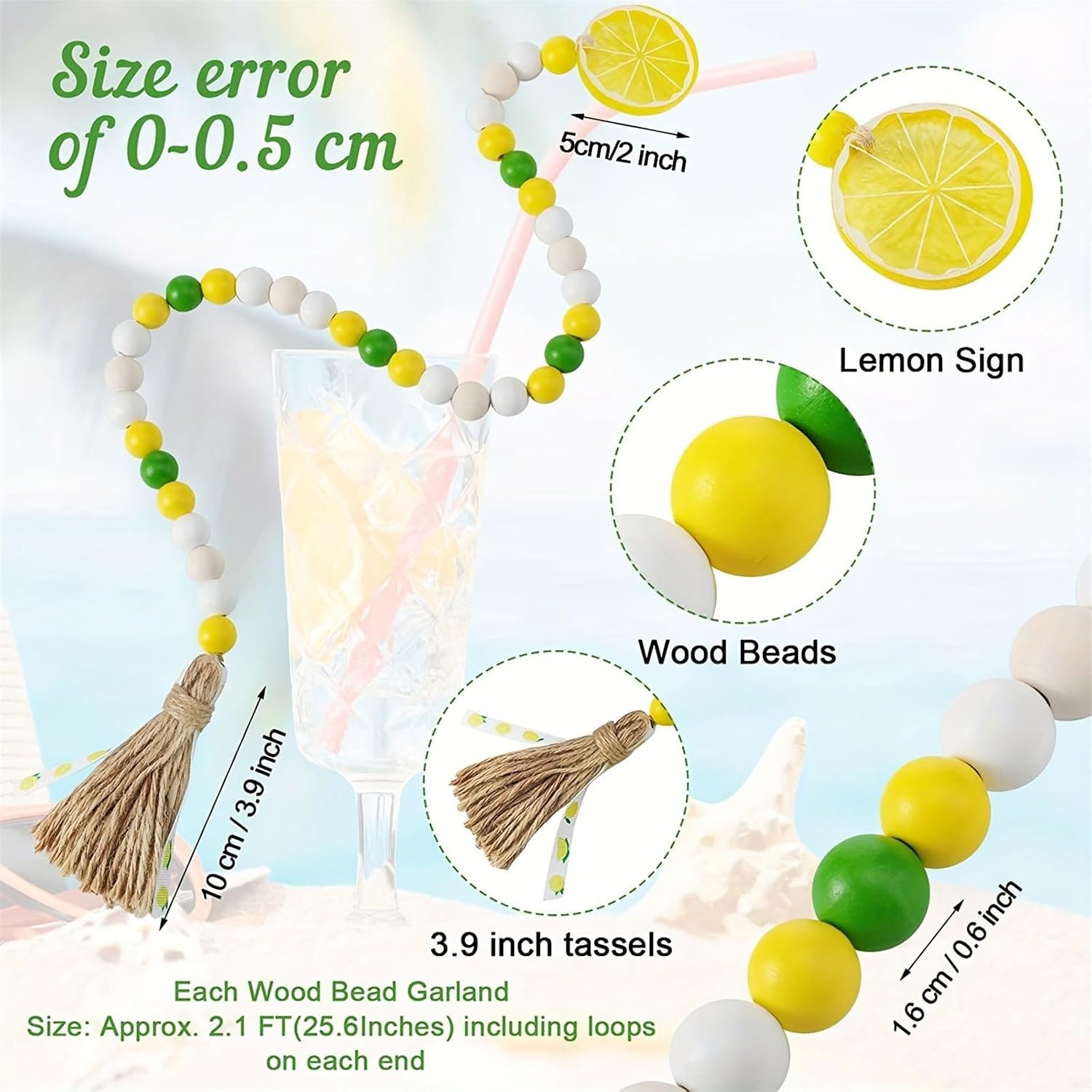 Lemon Bead Garlands Farmhouses Wood with Tassels Country Decors Prayer Wall Hangings Decorations Farmhouses Lemon