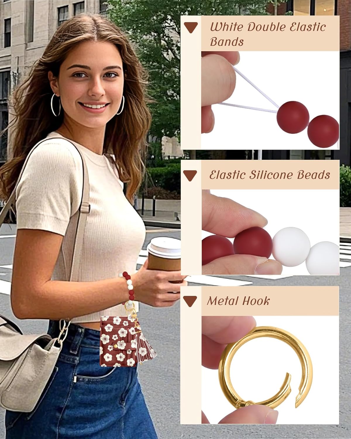 Bistup Wallet Keychain Wristlet for Women - Credit Card Holder Wallets Key Chain Ring Cute Design Slim Small RFID Coin Pocket Purse for Ladies Teen Girls Fashion Red Flower - Image 2