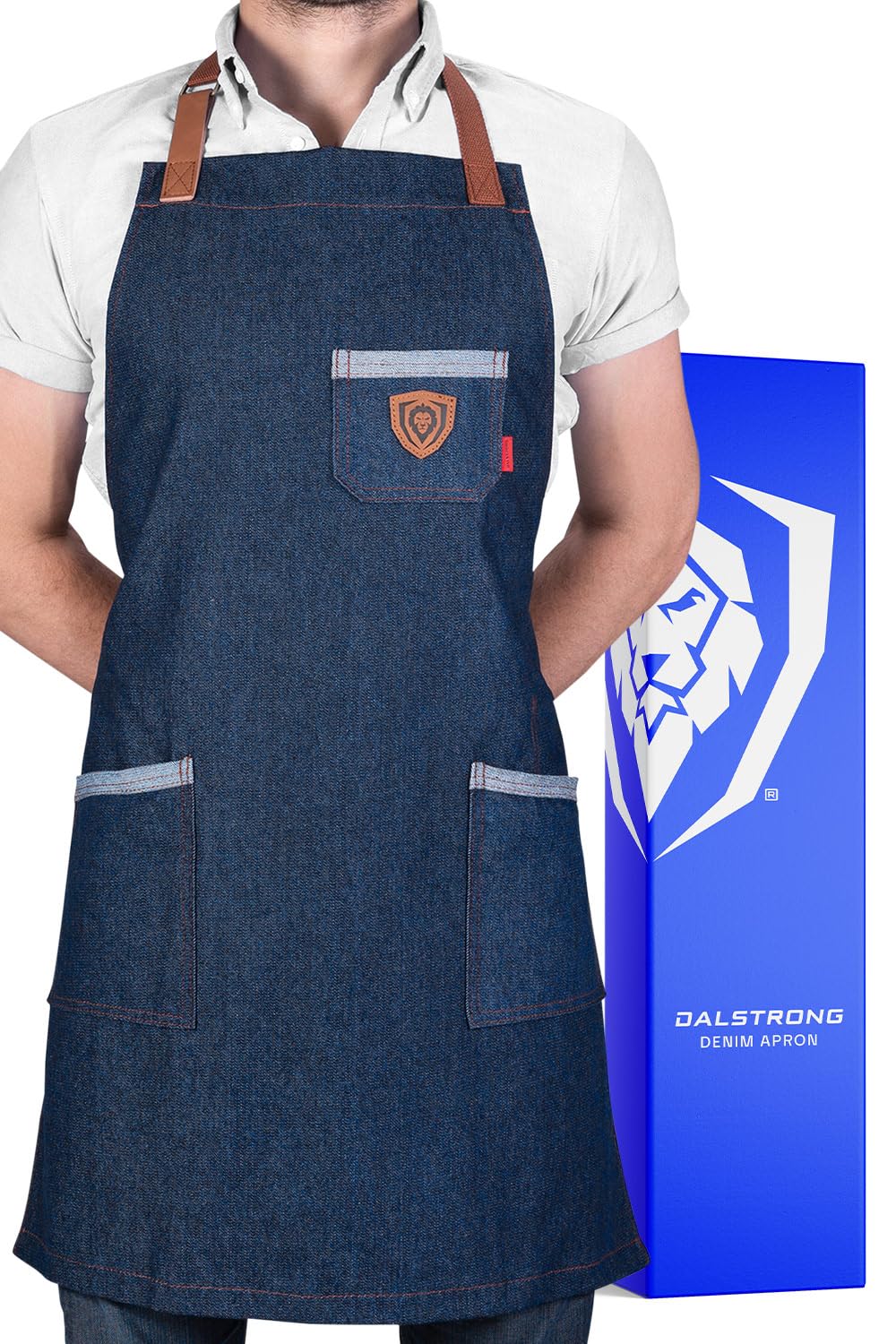 Dalstrong Professional Chef's Kitchen Apron - 4 Storage Pockets - Liquid Repellent Coating - Genuine Leather Accents - Adjustable Straps