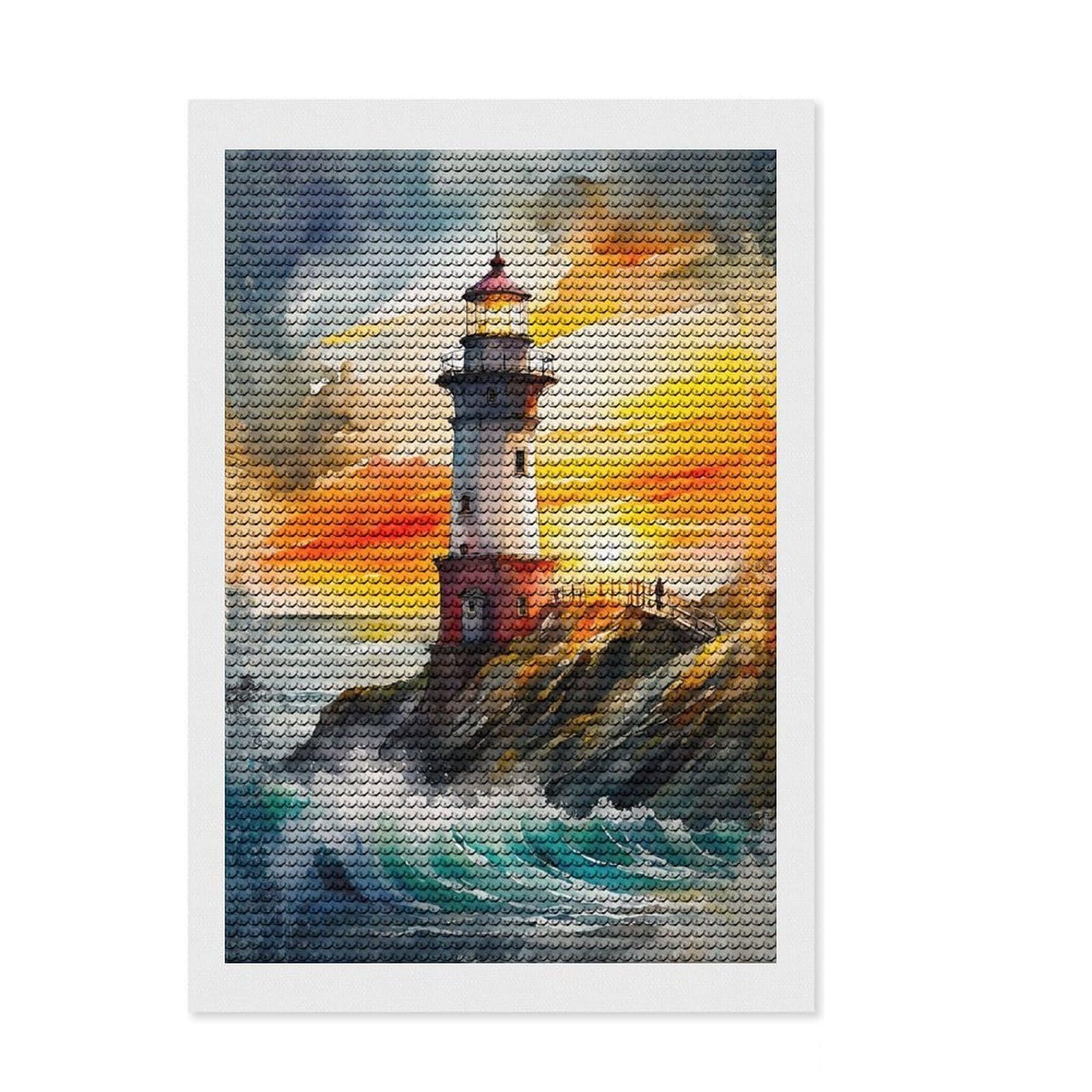 Junmoney The Lighthouse at Sunset Round Drill Diamond Painting 8"x12", for Craft Lovers, Stress Relief Craft, Bedroom Decor, Festive Craft Gift