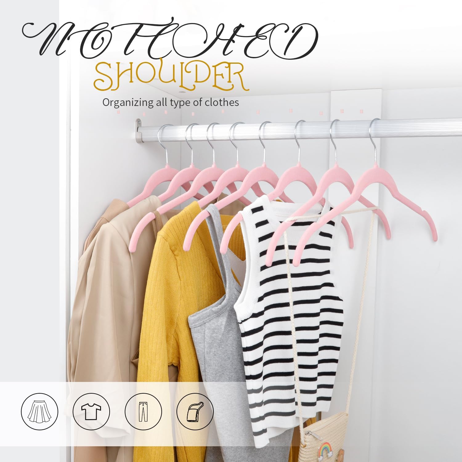 ManGotree 50 Pack Velvet Shirt Hangers for Women, 16.5'' Suit Hangers with 360° Swivel Hook, Non-Slip Coat Clothes Hangers for Tank Top, Shirts, Dress, Blouses, Strappy Dresses (Pink)