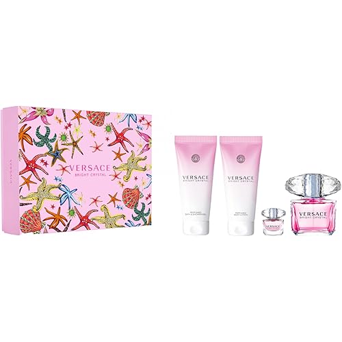 Versace Bright Crystal 4-Pieces Set for Women, Floral Fruity Fragnance, 9.59 Fl Oz