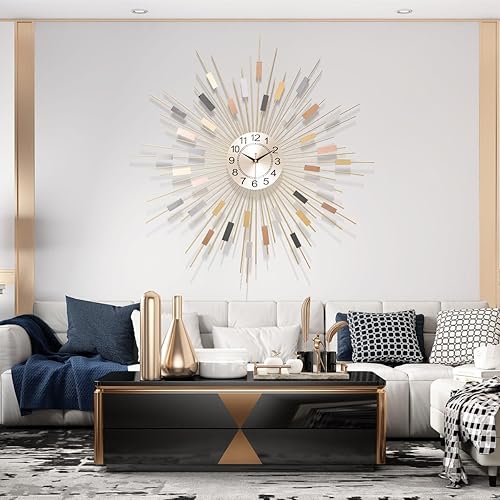 Miniatura 4 de Starburst - Reloj de pared redondo de 24 pulgadas, funciona con pilas, moderno reloj de pared decorativo de metal de mediados de siglo para sala de