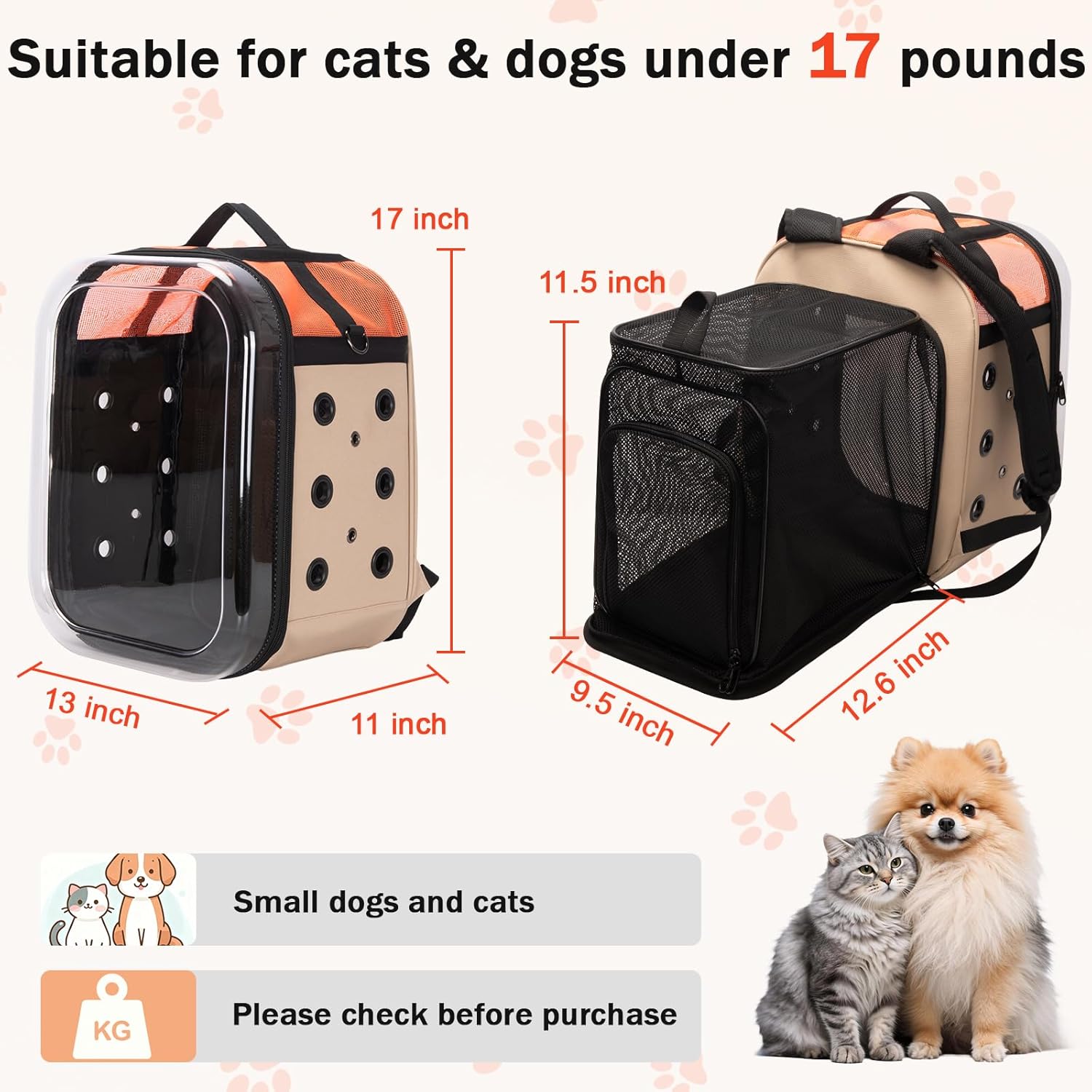 Condition photo showing New/Like New for hp hope cat backpack carrier: large breathable cat backpack bubble - fit up to 17 lbs transparent & foldable space capsule kitty backpack carrier expandable airline pet carrier for hiking travel