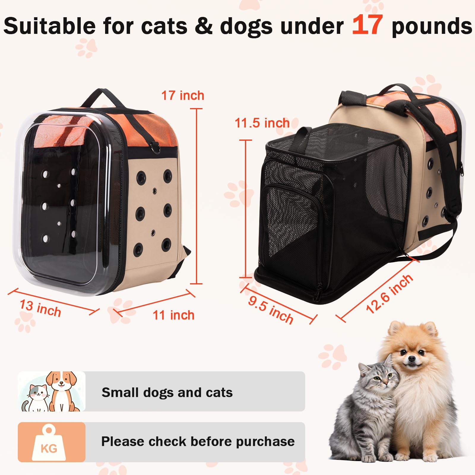 Hp hope Katzenrucksack Bubble Haustier Rucksack, Tragbare und Faltbare Katzentasche, Atmungsaktive und Leichte Hundetasche für Hunde Katzen Haustiere