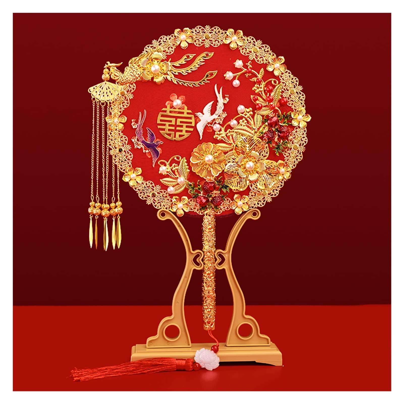 Vintage Chinese Bride Marriage Round Silk Fan Traditional Wedding Bouquet (color : Wit)