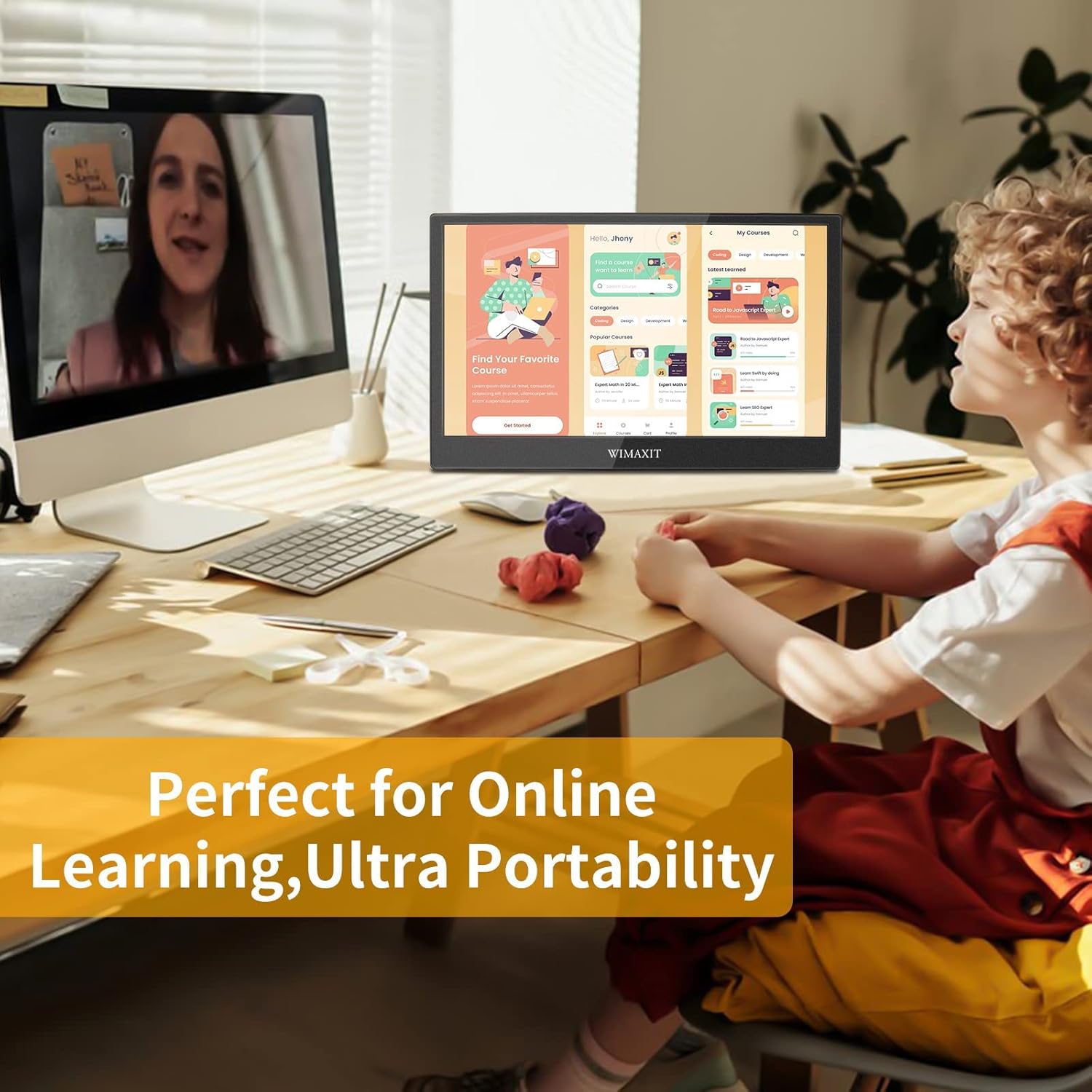 WIMAXIT Monitor touchscreen portatile 12 pollici, monitor VESA per la cura degli occhi 70% sRGB IPS HDR Display per computer con 2 porte USB C, altoparlanti doppi mini HDMI con supporto