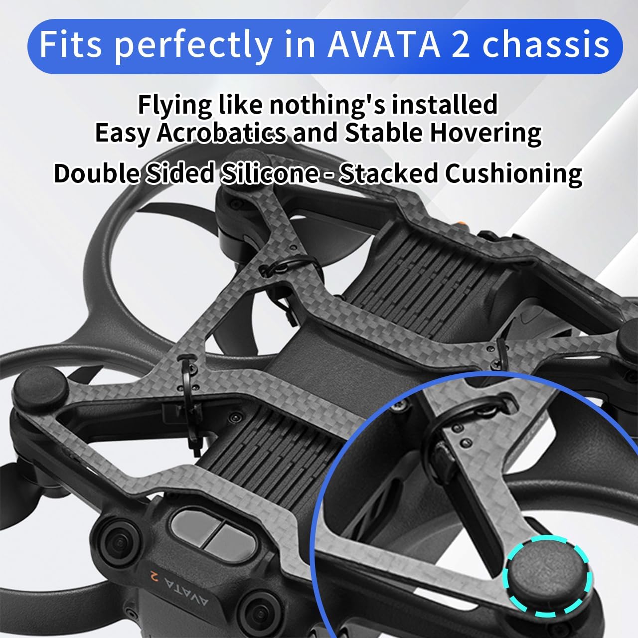 Carbon Fiber Chassis Armor for DJI Avata 2, Ultra-Lightweight 0.046lb Bottom Protective Guard with Silicone Shock-Absorption Pads, Impact-Resistant Shield for FPV Drone Accessories