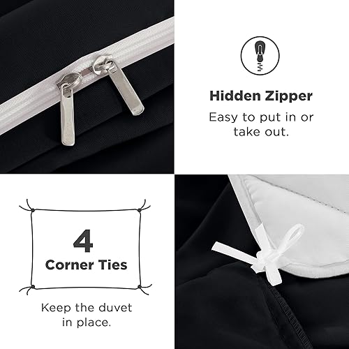 Miniatura 5 de Andency Funda de edredón negra tamaño King (104 x 90 pulgadas), juego de funda de edredón de 3 piezas con volantes, funda de edredón de microfibra