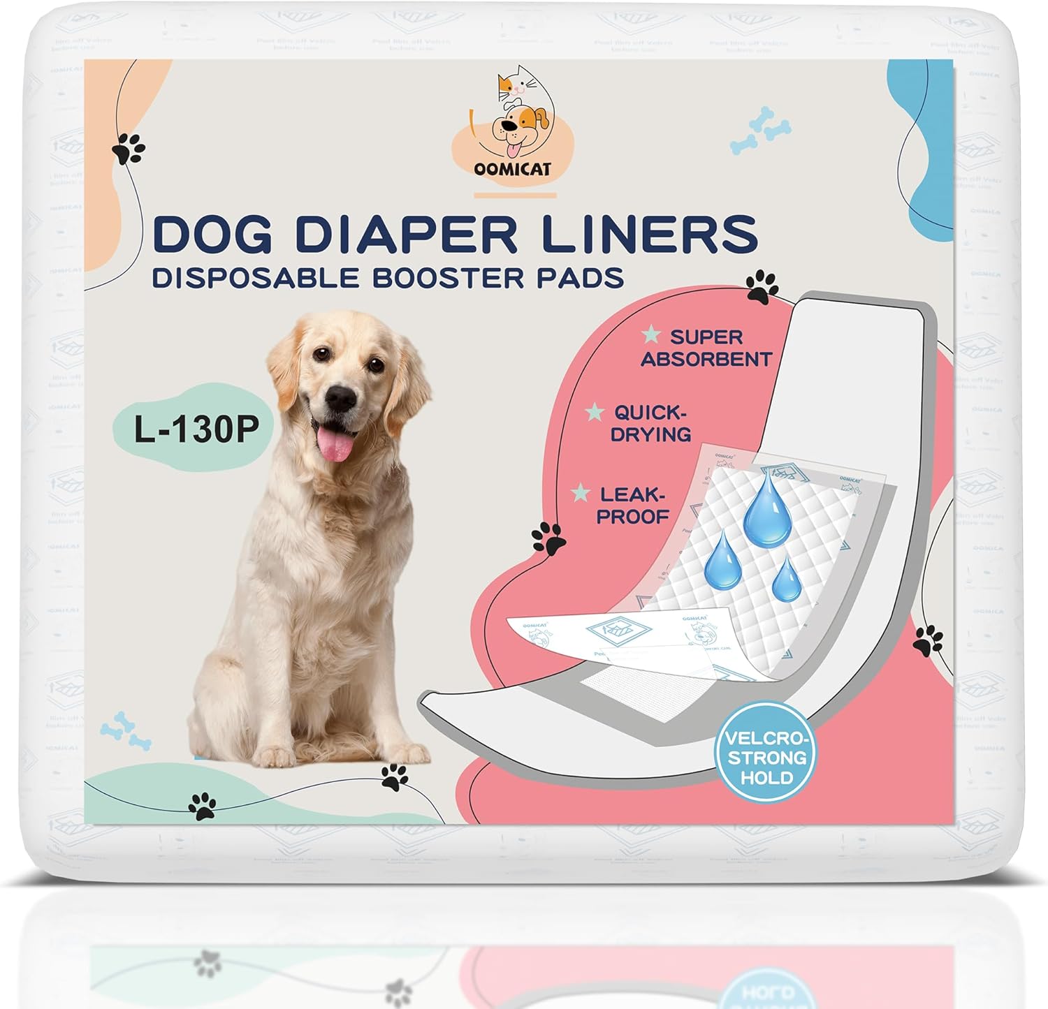 Dog Diapers Liners Large, 130 Ct, Super Absorbent Diaper Pads for Male and Female, Hook-and-Loop Tape Design Design, Super-fit & No Shifting, for Dog Period Diapers Belly Bands