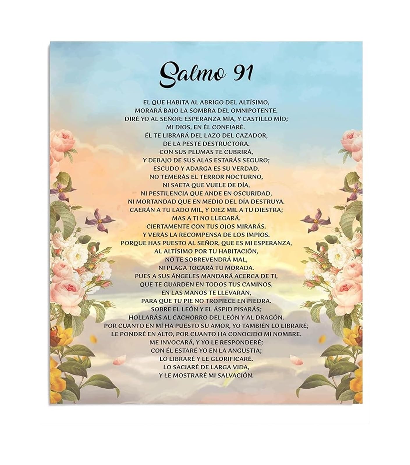 EKFBQBGW Bible Psalm 91 Wall Decor Vintage Rustic Scripture Art Print Inspirational Quote for Farmhouse Living Room Framed,12x18inch(30x45cm)