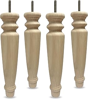 Elegent Upholstery Tall 11'' Inch Unfinished Turned Wood Table Chair Sofa Furniture Legs - Set of 4, W11-UNF